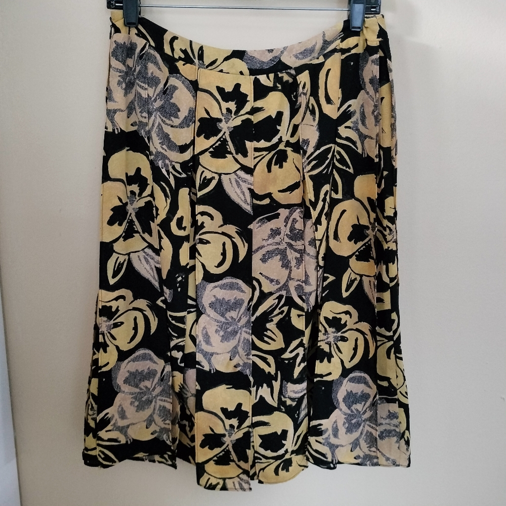 Who What Wear Floral Black Yellow Lined Ribbon Side Zip Skirt 10 Artsy
